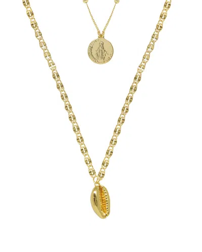 Ettika 18k Plated Shell & Medallion Necklace Set In Gold
