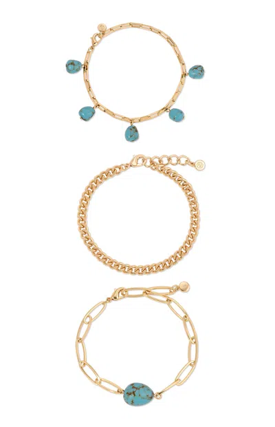 Ettika 3 Pack Turquoise Nugget Bracelets In Gold