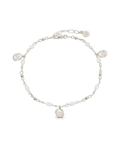 Ettika Aura Swirl Pendant Freshwater Pearl Anklet In Silver