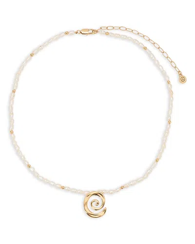 Ettika Aura Swirl Pendant Freshwater Pearl Necklace In Gold