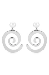 Ettika Aura Swirl Freshwater Pearl Drop Earrings In Metallic