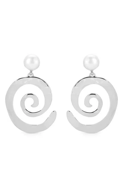 Ettika Aura Swirl Freshwater Pearl Drop Earrings In Metallic