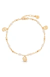 Ettika Aura Swirl Pendant Freshwater Pearl Anklet In Gold