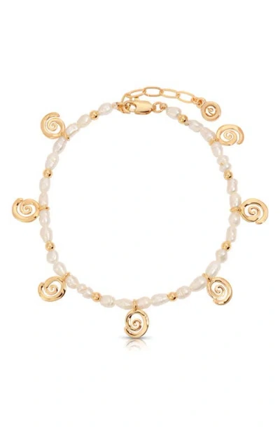 Ettika Aura Swirl Pendant Freshwater Pearl Bracelet In Gold