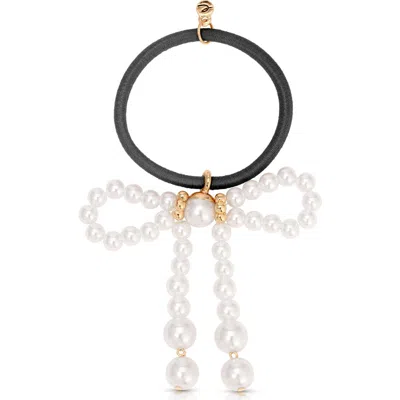 Ettika Aurora Faux Pearl Bow Hair Tie In Black