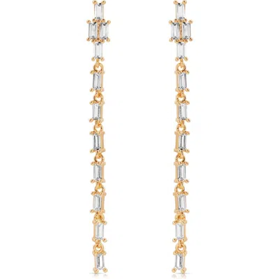 Ettika Baguette Cubic Zirconia Linear Drop Earrings In Gold