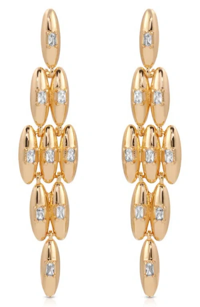Ettika Baguette Cubic Zirconia Oval Chandelier Earrings In Gold