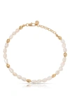 Ettika Pave & Cultured Freshwater Pearl Polished Pebble Beaded Ankle Bracelet In 18k Gold Plated In Gold