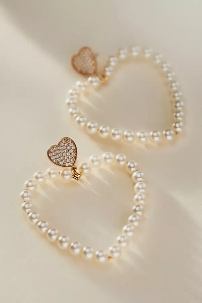 Ettika Big Heart Pearl Earrings In White