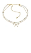 Ettika Bow And Pearl Layered Choker In Metallic Gold
