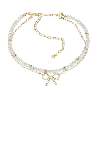 Ettika Bow And Pearl Layered Choker In Metallic Gold