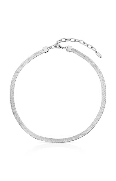 Ettika Brooklyn Flat Herringbone Necklace In White/silver In Metallic