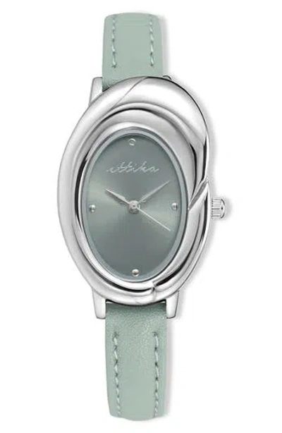 Ettika Bubble Dome Leather Strap Watch In Green