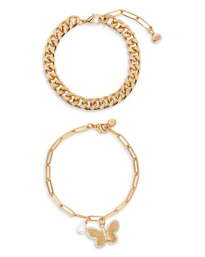 Ettika Butterfly Charm & Chain Bracelet, Set Of 2 In Gold
