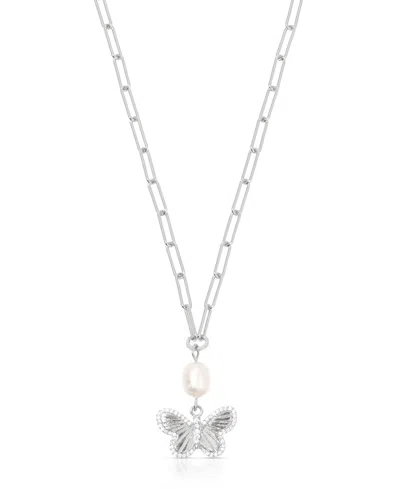 Ettika Butterfly Cultured Pearl Chain Necklaces In Silver