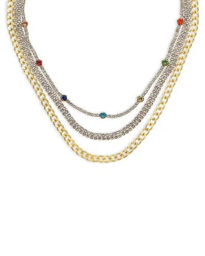 Ettika Chain Link & Cubic Zirconia Rainbow Necklace Set, 12-17 In Gold