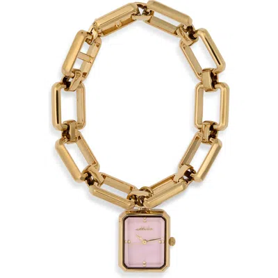Ettika Classic Charm Bracelet Watch In Pink Mop And Gold