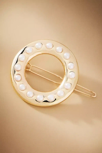 Ettika Classic Golden Donut Pearl Barrette In White
