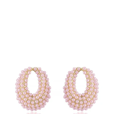 Ettika Classic Pearl Cluster 18k Gold Plated Stud Earrings In Pink
