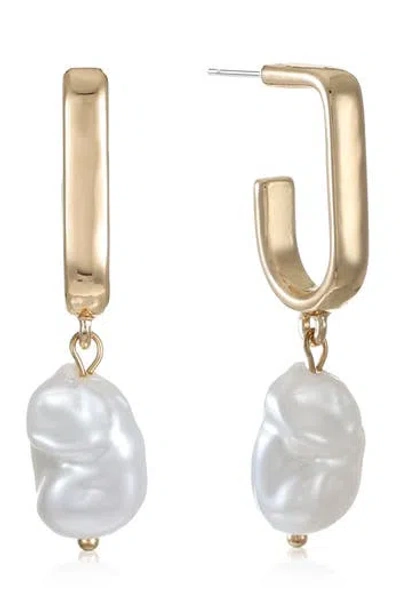 Ettika Coin Faux Pearl Drop Earrings In Gold