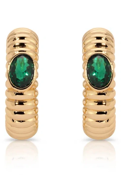 Ettika Contemporary Large Textured Hoop Earrings In Green