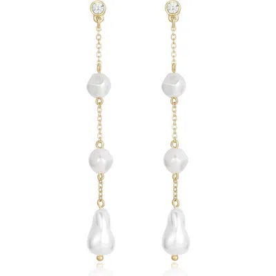 Ettika Crystal & Faux Pearl Linear Drop Earrings In Gold