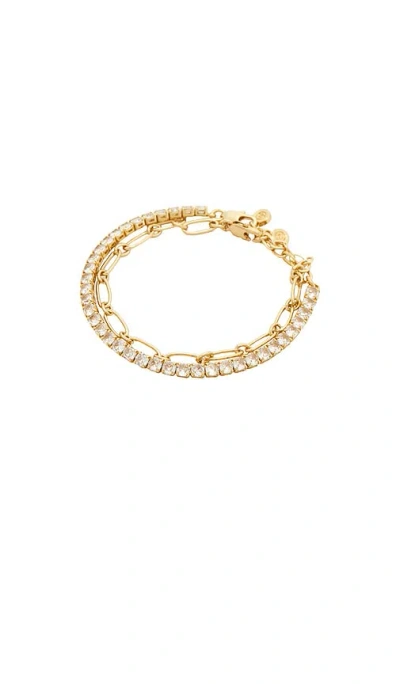 Ettika Crystal & Oval Chain Bracelet Set In Metallic Gold