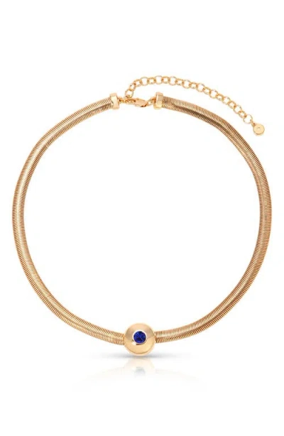 Ettika Crystal Disc Pendant Herringbone Chain Necklace In Sapphire