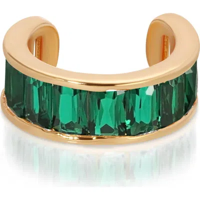 Ettika 18k Gold-plated Class Crystal Cuff Earrings In Green