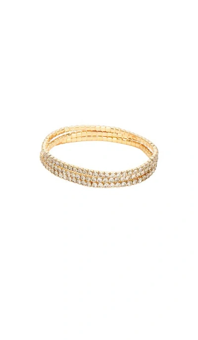 Ettika Crystal Elastic Bracelet Set In Metallic Gold