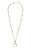 Ettika Crystal Horn Triple Chain Necklace In Gold