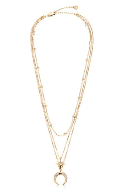 Ettika Crystal Horn Triple Chain Necklace In Gold