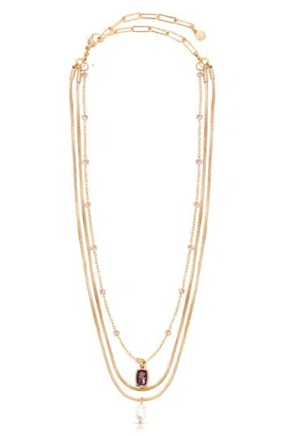 Ettika Crystal Layered Chain Necklace In Purple