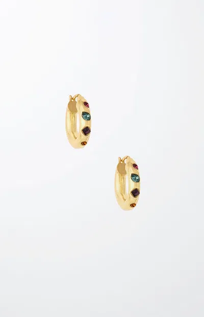 Ettika Crystal Rainbow Hoop Earrings In Gold
