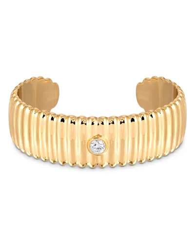 Ettika Crystal Solitaire Ribbed Cuff Bracelet In Gold