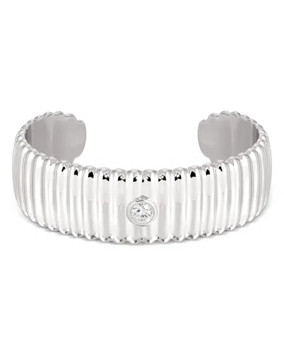 Ettika Crystal Solitaire Ribbed Cuff Bracelet In Silver