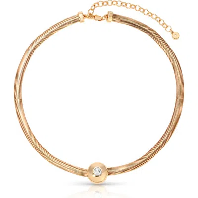 Ettika Cubic Zirconia Disc Herringbone Necklace In Gold