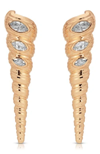 ETTIKA ETTIKA CUBIC ZIRCONIA SHELL LINEAR DROP EARRINGS