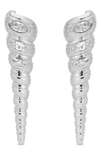 ETTIKA ETTIKA CUBIC ZIRCONIA SHELL LINEAR DROP EARRINGS