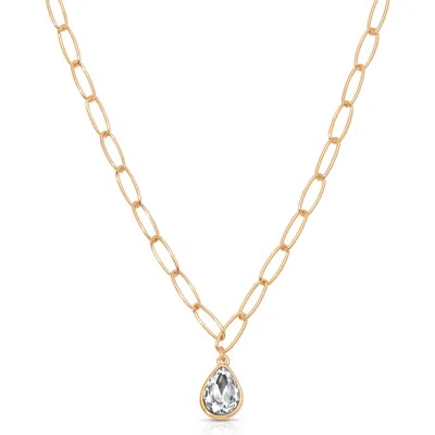 Ettika Cubic Zirconia Teardrop Paper Clip Chain Necklace In Gold