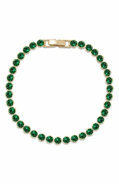 Ettika Crystal Chain 18k Gold Plated Tennis Bracelet In Green