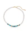 Ettika Cultivated Pearl Beaded Blue Mixed Gemstone Necklace In Turquoise