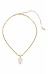 Ettika Baroque Pearl Pendant Snake Chain Necklace In 18k Gold Plated, 16 In Gold
