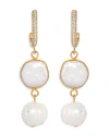 ETTIKA CULTURED FRESHWATER PEARL & CUBIC ZIRCONIA DOUBLE DROP EARRINGS