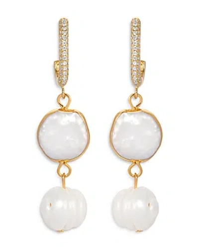 ETTIKA CULTURED FRESHWATER PEARL & CUBIC ZIRCONIA DOUBLE DROP EARRINGS