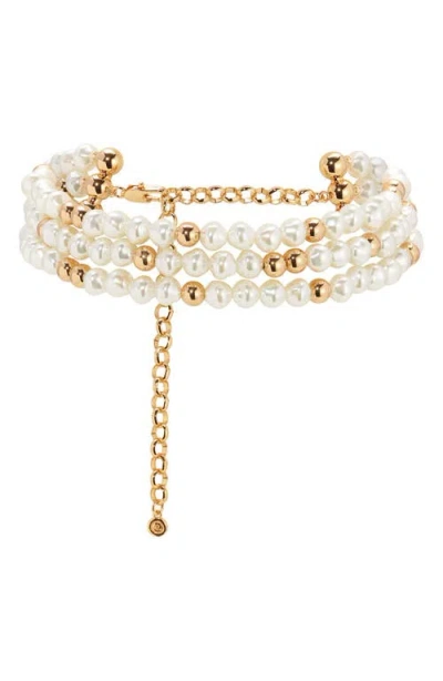 Ettika Cultured Freshwater Pearl Beaded Triple Layer Choker Necklace In Gold