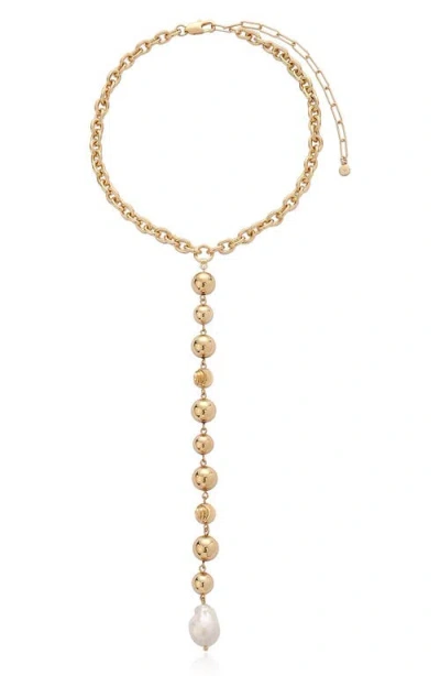 Ettika Women's Deep Drop 18k Gold-plated, Freshwater Pearl & Cubic Zirconia Lariat Necklace