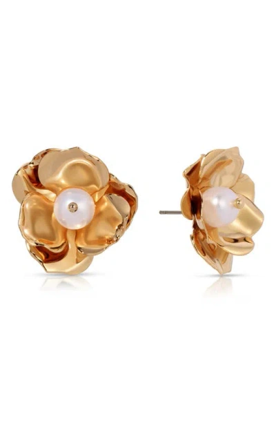 Ettika Cultured Freshwater Pearl Flower Stud Earrings In Gold