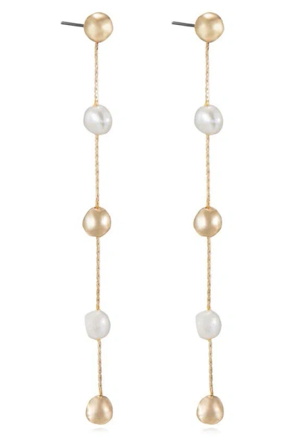 Ettika Bead & Cultured Freshwater Pearl Linear Drop Earrings In 18k Gold Plated In Multi