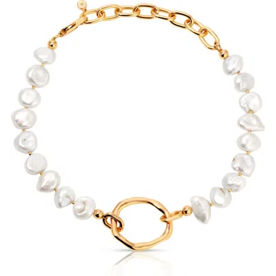 Ettika Cultured Freshwater Pearl Open Ring Choker Necklace In Gold